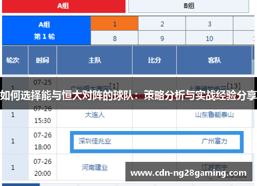 如何选择能与恒大对阵的球队：策略分析与实战经验分享