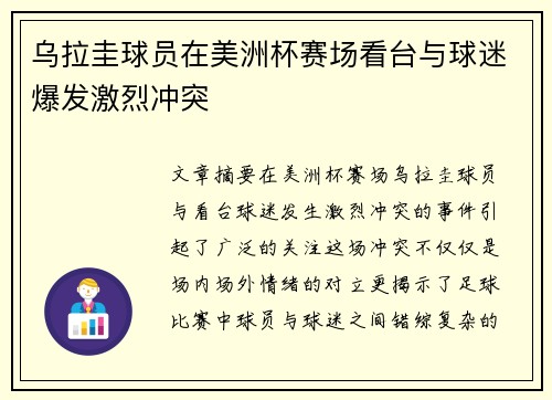 乌拉圭球员在美洲杯赛场看台与球迷爆发激烈冲突