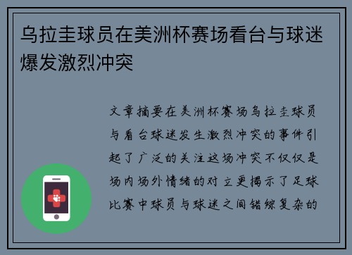 乌拉圭球员在美洲杯赛场看台与球迷爆发激烈冲突 乌拉圭球员在美洲杯赛场看台与球迷爆发激烈冲突